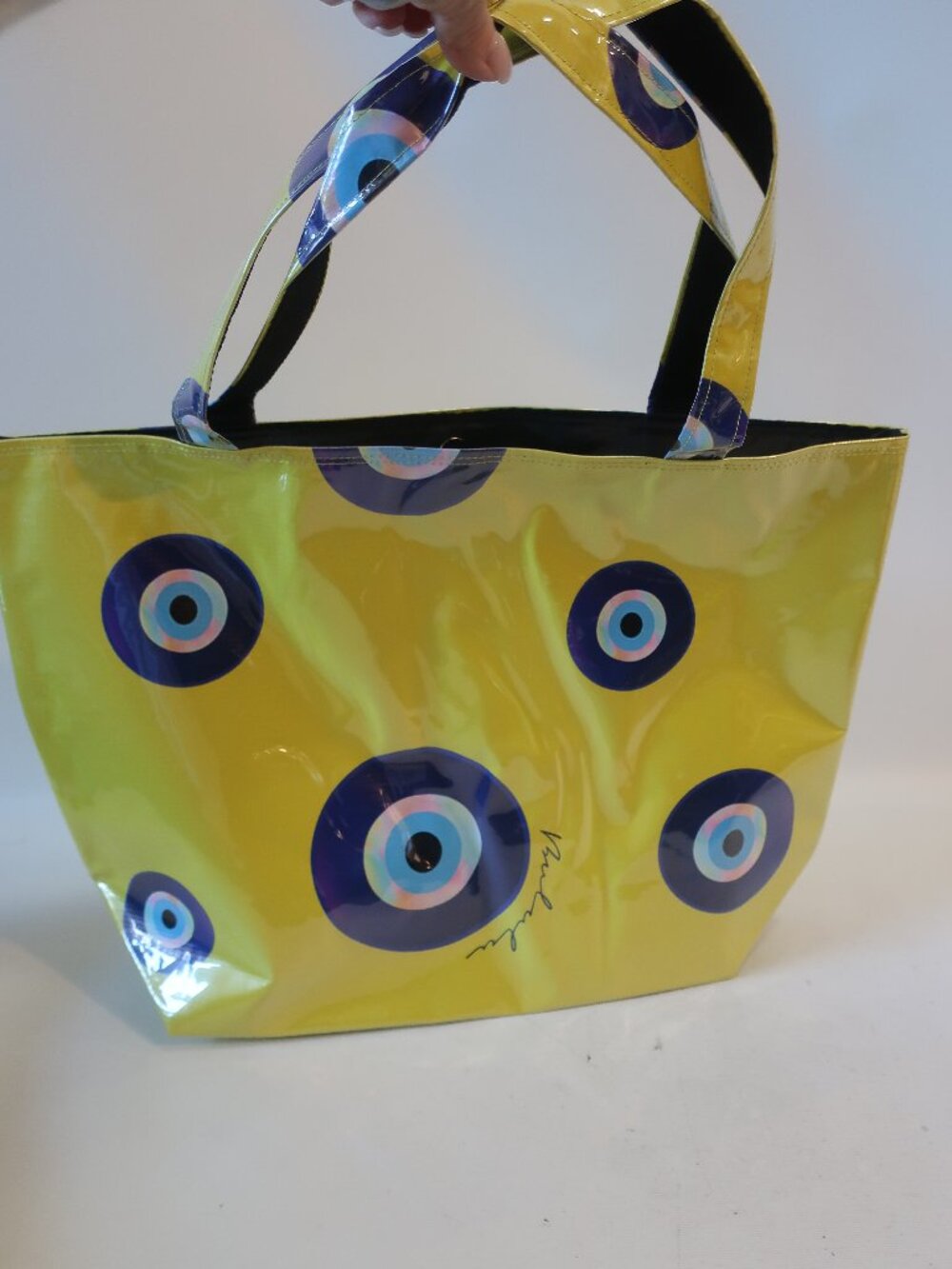 NWT Womens Tina Demel Yellow, Purple Evil Eye Beach Tote Bag